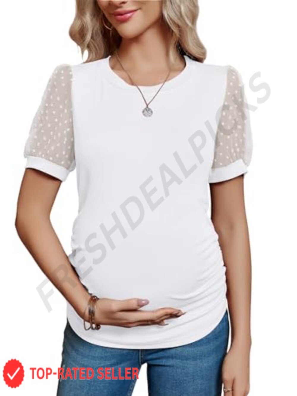 Maternity Mock Neck Blouse Ribbed Knit Swiss Dot Dressy Top